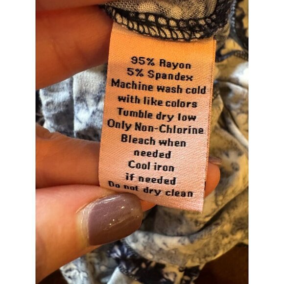 Juicy Couture Dress Women XL Blue White Floral Print Faux Wrap Midi Retro Boho‎ - Picture 11 of 11